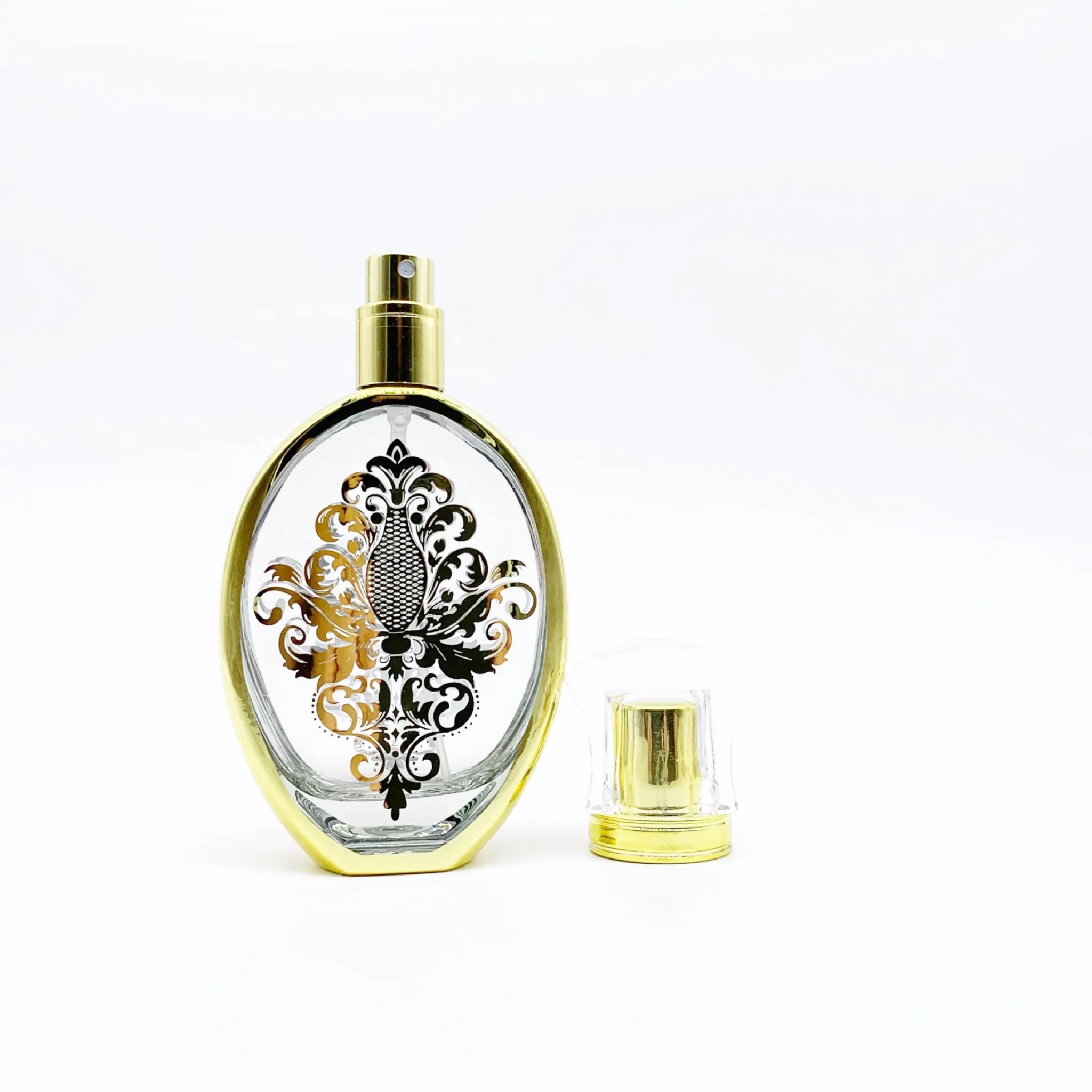 Wholesale 50ml perfume bottle 1.7oz UV carved gold perfume bottle