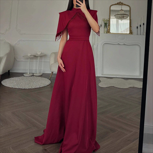 <span class=keywords><strong>Robe</strong></span> longue décontractée à manches chauve-souris, couleur unie, élégante, avec taille perlée, pour soirée, col montant, à franges, style <span class=keywords><strong>robe</strong></span> de soirée - Product Image 1