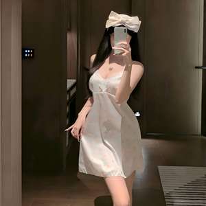 Chemise de nuit en soie glacée imprimée sexy et douce pour femmes ODM avec bonnets rembourrés, demi-jupes pour porter en <span class=keywords><strong>nuisette</strong></span> - Product Image 4