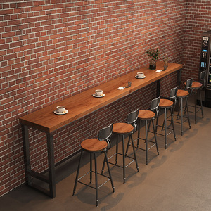 Tavolo da <span class=keywords><strong>Bar</strong></span> in Legno Massello, Tavolo Lungo per Caffetteria, <span class=keywords><strong>Bar</strong></span>, Ristorante, Set Tavolo e Sedie con Gambe Alte - Product Image 1