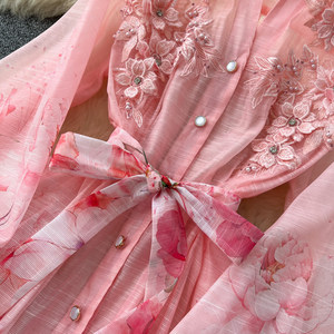 Abito da <span class=keywords><strong>donna</strong></span> alla moda con ricami floreali, scollo a V, maniche lunghe, linea ad A che definisce la vita, abito da <span class=keywords><strong>ufficio</strong></span> - Product Image 6