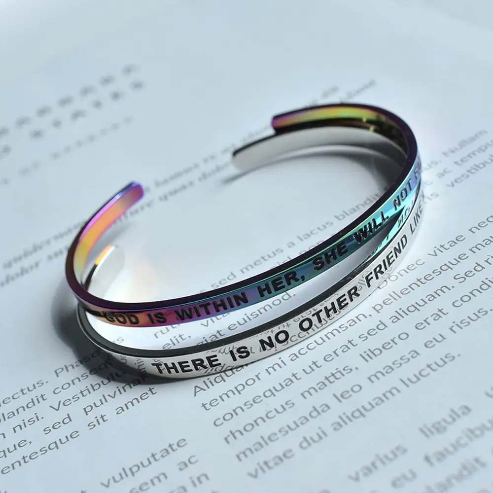 SL22355 Colorful Open Cuff Non Tarnish Stainless Steel Letter Bangle Bracelet Women Men Verified Suppliers Fashion Jewelry