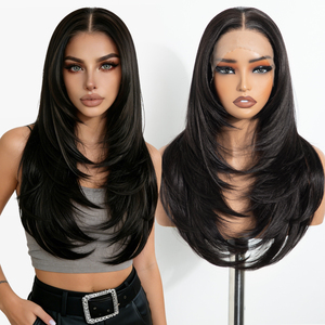 Peluca de Cabello Sintético con Frente de Encaje, Ondas Naturales, Resistente al Calor, Fibra de Alta Temperatura, Sin Pegamento - Product Image 2
