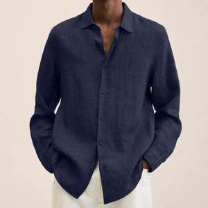 <span class=keywords><strong>Camicia</strong></span> da <span class=keywords><strong>Uomo</strong></span> a Maniche Lunghe di Alta Qualità in Cotone e <span class=keywords><strong>Lino</strong></span>, Primaverile Casual Ampia con Bottoni a Tinta Unita - Product Image 3