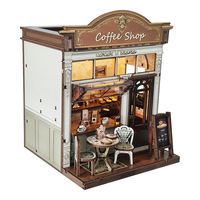 Kit de bricolage pour bibliothèque sur le thème d'un café et modèle 3D - Maison miniature créative faite à la main et modèle de maison de poupée en bois, cadeau architectural