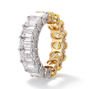 Bague d'éternité unisexe en or véritable 18 carats bicolore avec diamant de laboratoire jaune vif fantaisie taille ovale 19,2 carats, pour alliance de mariage sur mesure. - Product Image 2