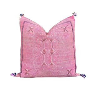 Berber <b>Pink</b> Geometric Embroidered Square Pillow <b>Cover</b> 100% Cotton Eco-Friendly Luxury Customizable Machine Washable Pillow - Product Image 1
