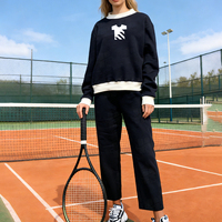 Conjunto Deportivo de Felpa para Mujer, Personalizado al por Mayor, con Bordado de Cadena, 330GSM, Diseño Holgado con Bloques de Color, para Gimnasio y Ejercicio al Aire Libre
