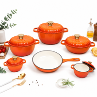 Ensemble de casseroles Pumpkin Cookware en fonte émaillée avec couvercles en forme de citrouille, comprenant une casserole orange et une poêle à frire, cadeau de cuisine