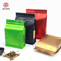 Pochette zippée prête à l'emploi, colorée, dorée, noire, rouge, avec fermeture à huit côtés, emballage plat, fond plat, sac de rangement en mylar pour aliments, thé
