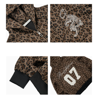 Sweat à capuche zippé personnalisé imprimé léopard pour homme, broderie, rivets décoratifs, coupe oversize, style streetwear Y2K, pour l'hiver