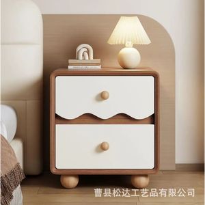 Vintage-style wooden bedside table with creamy design, <b>small</b> bedside storage unit, solid wood storage <b>cabinet</b>. - Product Image 2
