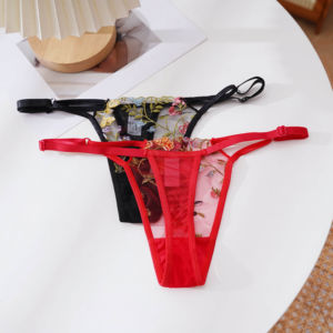 Сексуальные кружевные стринги с вышивкой для женщин, растягивающие трусики с цветочным дизайном и удобным поясом - Product Image 4