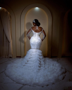 Cuentas de lujo <span class=keywords><strong>Lentejuelas</strong></span> Sirena Árabe Aso Ebi Vestido de novia para novia Manga larga Espalda abierta Vestido de novia con <span class=keywords><strong>falda</strong></span> extraíble - Product Image 2