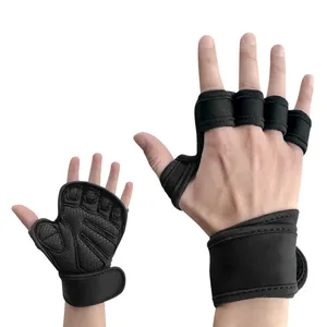 Open Palm Gloves Ventilated Workout Fitness Weight Lifting Gym Gloves With Wrist Strap