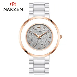 Relógio feminino de quartzo nakzen 1017, relógio de pulso de luxo para mulheres