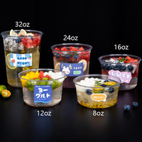 Logo personnalisé transparent épaissi 8oz 12oz 16oz 24oz Conteneur jetable en plastique pour smoothie yaourt bols à salade Acai avec couvercle