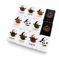 Mahjong américain à thème citrouille d'Halloween, tuiles de mahjong en acrylique, tapis de mahjong lavable, jeu de table pour la soirée d'Halloween, fête de famille