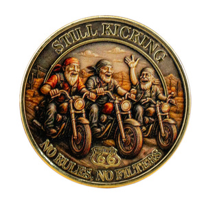 Pièce commémorative plaquée antique sur le thème des motards, <span class=keywords><strong>en</strong></span> fer, double face, pour collection, avec inscription 'Anciens Bikers Club' et 'Membre à vie' - Product Image 3