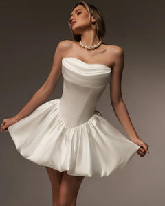 Stile europeo americano avorio bianco elegante abito da sera per le donne corto senza spalline luce abito da sposa per i servizi fotografici di viaggio - Product Image 6