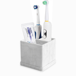 White Marble Toothbrush Storage <b>Box</b> 9.5cm Desktop Organizer Multi-functional <b>Makeup</b> Brush Rack For Bathroom Stationery - Product Image 2