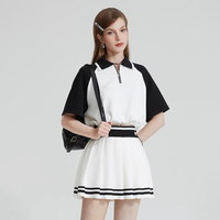 Nouveau femmes décontracté 2 pièces ensemble tricoté Street Wear respirant ensemble Patchwork Mini plissé Tennis jupe haut ensemble