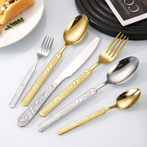 Juego de Cubiertos de Acero Inoxidable de 6 Piezas con Mango con Diseño de Tótem y Cubiertos Plateados Nuevos con Acabado Espejo y Cubiertos Dorados para Uso en Restaurantes - Product Image 5