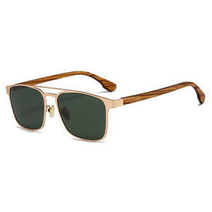 Wholesale TAC Polarized Fashion <b>Sunglasses</b> <b>Square</b> Stainless Frame Wooded Temple UV400 - Product Image 1