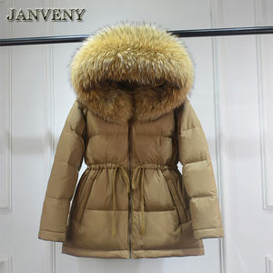 JANVENY Parka Invernale da Donna con Vera Pelliccia di Procione, Piumino Spesso Soffice e Caldo con Vita Regolabile, Cappotto Impermeabile in Piuma d'Anatra - Product Image 3