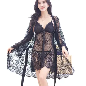 2024 new Three Piece Lace Sexy Pajamas European and American Adult Fun Underwear Perspective Clothing Foreign Trade wholesale
