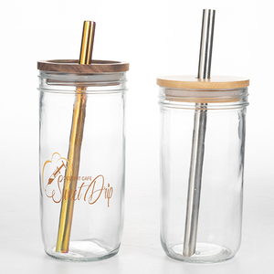 Mason Jar With Lid Bamboo/wooden/plastic/stainless Steel Wide Mouth Round 20oz 600ml Boba Tea Cup Glass Mason Jar With Bamboo Lid And Straw