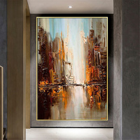 Peintures à l'huile 100% peintes à la main sur toile, art abstrait jaune blanc bleu feuilles d'or, œuvre d'art, peinture, décoration murale pour salon