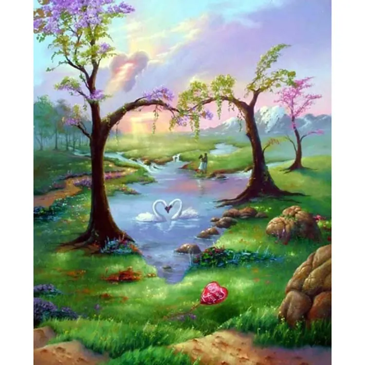Yiwu Yuhui swan lover in lake landscapes full drill DIY diamond painting oil canvas painting by numbers on canvas