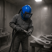 Casque de sablage de sécurité professionnel de qualité industrielle, entièrement fermé, anti-éclaboussures, respirant, à large champ de vision, bleu