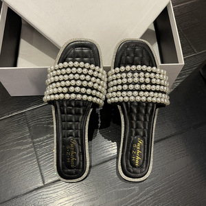 2026 Summer Fairy Style Square Toe Flat Slide Sandals, Women Low Heel Versatile Comfort <b>Beach</b> Slippers - Product Image 3