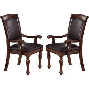 DB Royal Majestic Brown Dining Room Furniture Set 2 Arm <b>Chairs</b> <b>Faux</b> <b>Leather</b> Upholstered Seat Formal Brown Color Dining <b>Chairs</b> - Product Image 4