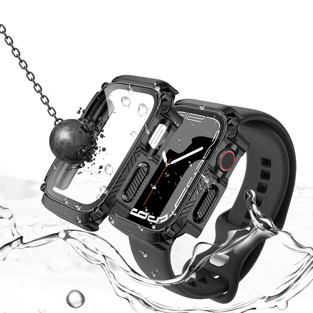 Armor Shockproof Waterproof Smart Watch Case for Apple Watch Series 8/4/5/6/7 40/41/44/45mm Tempered Glass Protector Bumper