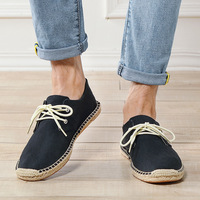 Espadrilles décontractées pour hommes, style espagnol, en toile bleue, à lacets, semelle en jute respirante, pour la marche - Vente en gros