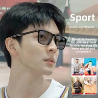 Lunettes de lecture photochromiques intelligentes à zoom éco-responsable avec verres gris, montures sport pour hommes, double usage vision de loin