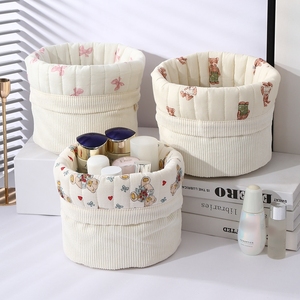 <strong>Makeup</strong> <strong>Bag</strong> Floral Quilted Cylindrical <strong>Drawstring</strong> Thick <strong>Makeup</strong> Storage Pouch Cartoon Printed Travel Skincare Storage Basket <strong>Bag</strong> - Product Image 2