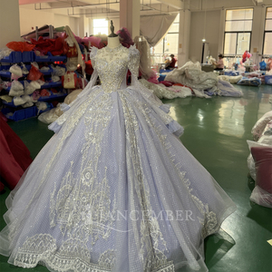 Robe de Quinceañera à manches longues, col montant, fleurs, pour Sweet 15, Vestidos de 15 Anos, avec sequins, perles et dentelle, robe de soirée Xs190 - Product Image 4