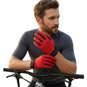 <b>Red</b> Black PU Safety <b>Gloves</b> with Textured Fingertips Elastic Wristband Anti-Slip 4 Mil Thick 10 Inch General Purpose - Product Image 5