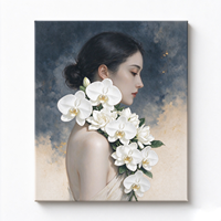 Tableau mural moderne sur toile : Femme asiatique avec orchidée Phalaenopsis blanche, impression numérique encadrée en bois, décoration murale pour salon