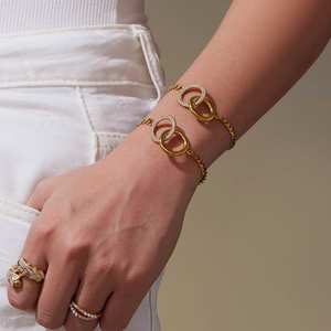 Stainless Steel Gold Plated Islamic Double Ring Design Zircon Pendant Necklace <b>Bracelet</b> <b>Set</b> Women Trendy Fine Accessories - Product Image 4