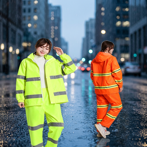 Combinaison de pluie réfléchissante haute visibilité, imperméable, veste et pantalon séparés pour travaux d'assainissement, extérieur et sécurité routière - Product Image 1