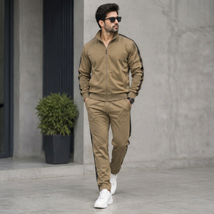 Conjunto Deportivo Caqui para Hombre, Manga Larga, con Cordón, Ropa Casual, Color Sólido, 100% Algodón, Transpirable, Atuendo de Invierno, Ropa Urbana Informal - Product Image 1