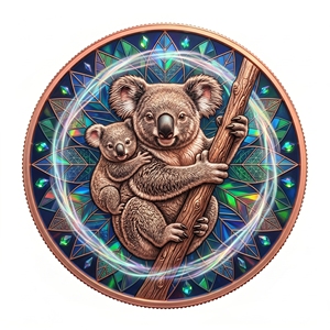 Pièce de monnaie en cuivre Koala en cristal Faune australienne 5 AVDP Ounce 999 Fine Or Imprimé UV Relief 3D Art Géométrique Objets de collection - Product Image 1