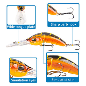 Leurre Artificiel Deep Diving Abs Rock Minnow 10.4cm 14.5G avec Perles Sonores, Version à Lame Large, Trois Hameçons Renforcés, pour Pêche au Bar - Product Image 4