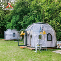 Dôme géodésique préfabriqué rond en polycarbonate PC Kawagebo Kamp (KK) de 5 m + 2,5 m de diamètre, type igloo, avec salle de bain