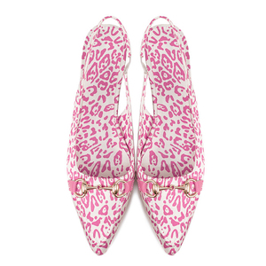 Sandales plates à bout pointu pour femmes, grande taille 45, imprimé léopard, à bride arrière, coupe large, ornements métalliques - Product Image 3